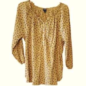 Chaps Mustard Yellow Floral Blouse Size‎ XL